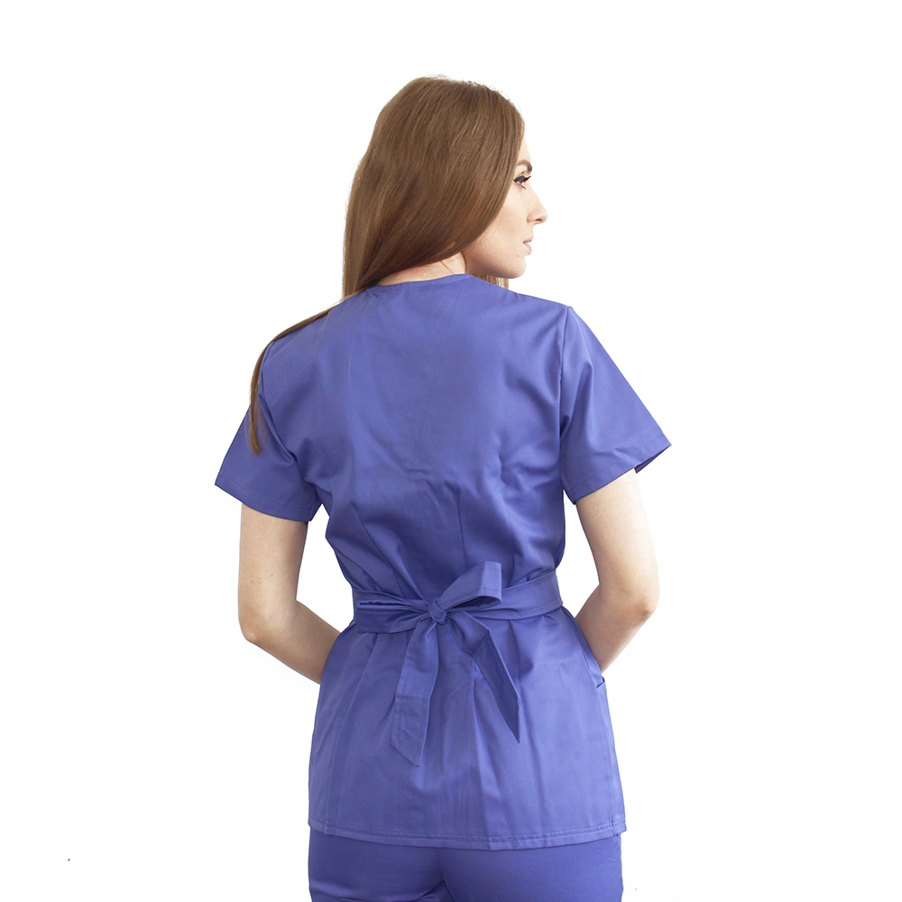 Costum receptionera mov, cu bluza tip kimono si pantaloni cu elastic