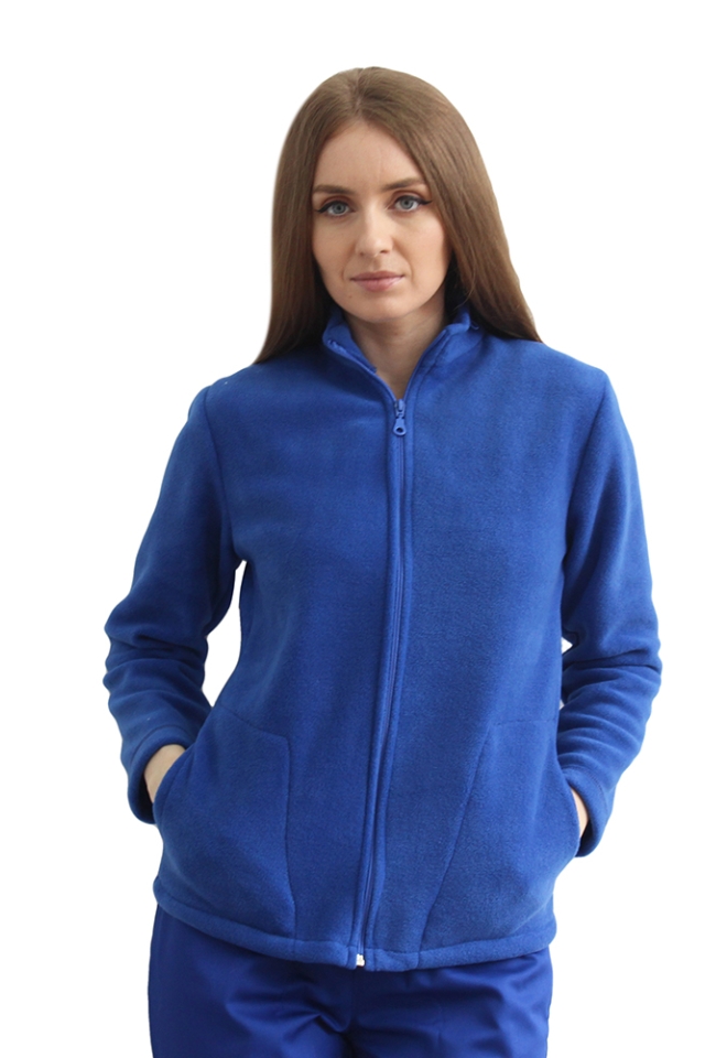 Jacheta polar albastru, dama, cu doua buzunare aplicate si fermoar