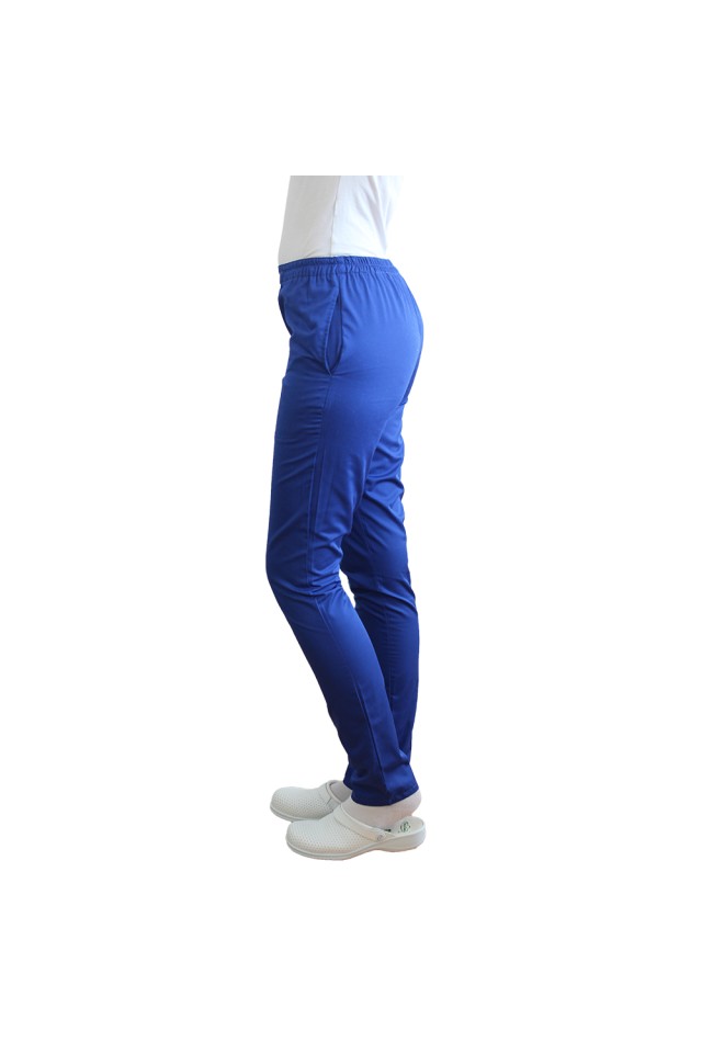 Pantaloni de lucru cu elastan dama albastri cu snur si elastic, doua buzunare laterale