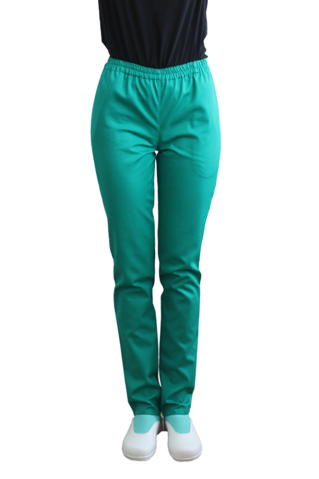 Pantaloni de lucru verde cu elastic si doua buzunare laterale..