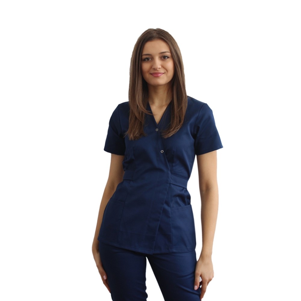 Halat pentru domeniul alimentar kimono bleumarin cu doua buzunare aplicate