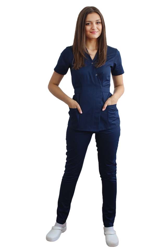 Costum receptionera kimono bleumarin format din bluza si pantaloni cu elastic