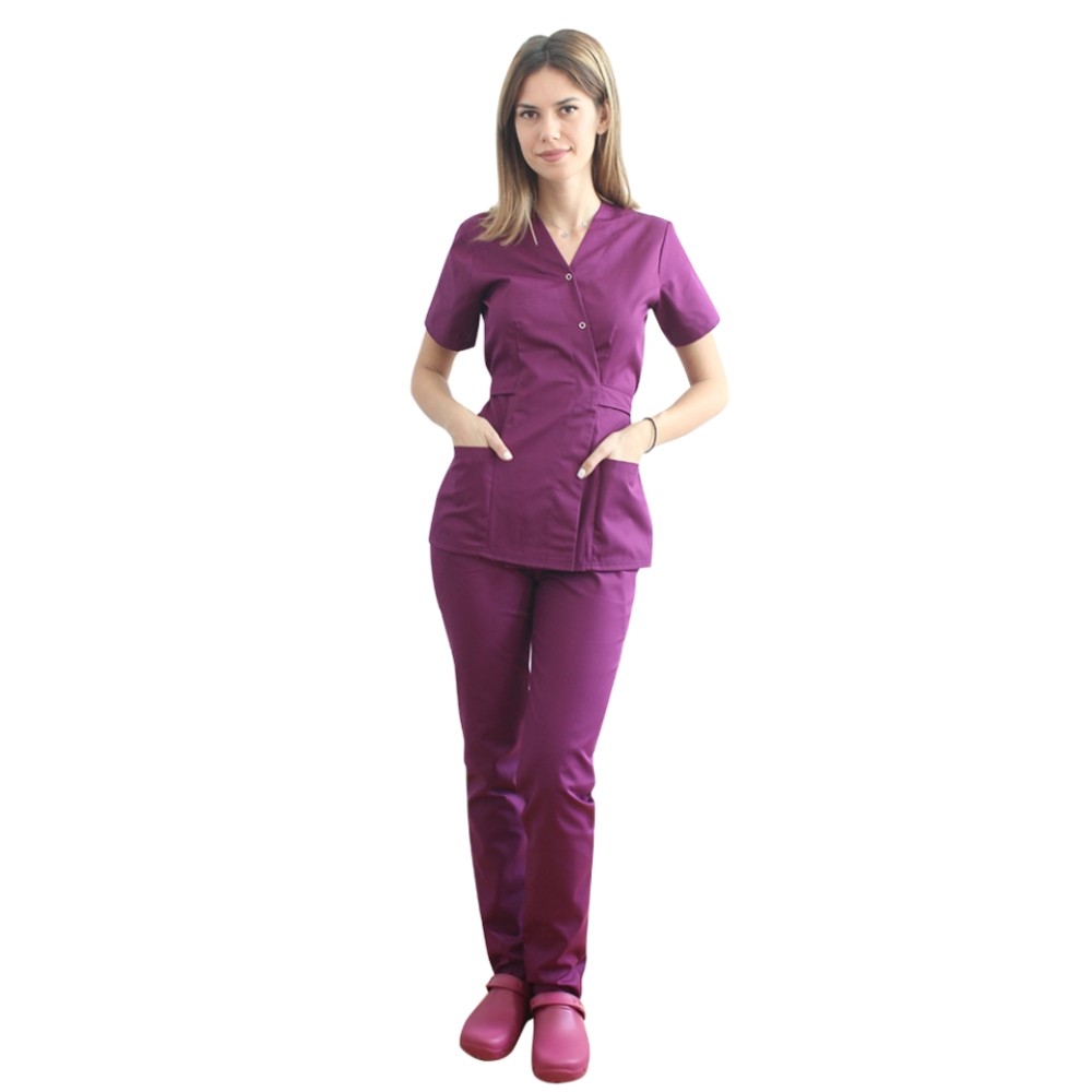 Costum receptionera visina, cu bluza tip kimono si pantaloni visina cu elastic