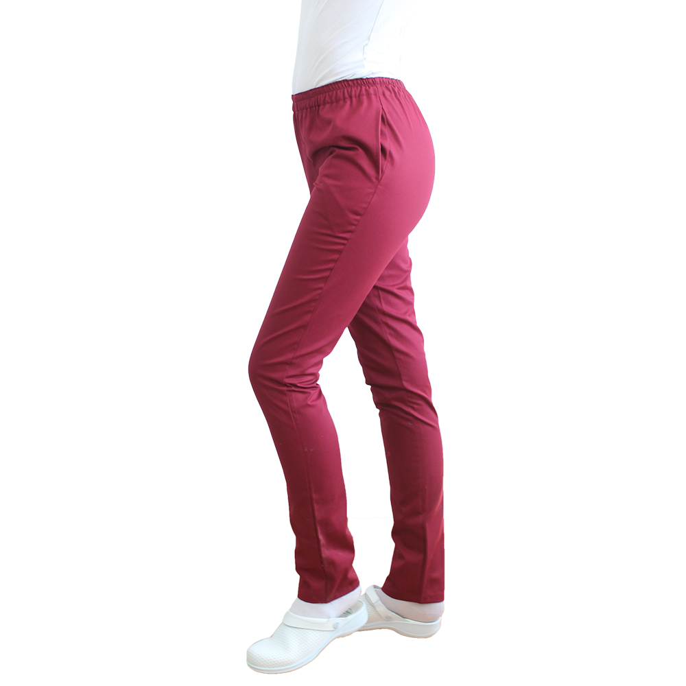 Pantaloni de lucru cu elastan dama grena cu snur si elastic, doua buzunare laterale